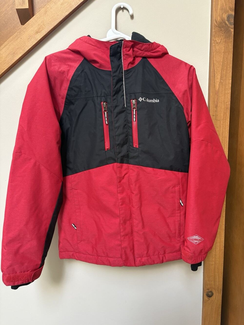 Columbia Omni-Tech Youth M Red Black Hooded Waterproof Winter Ski Jacket
